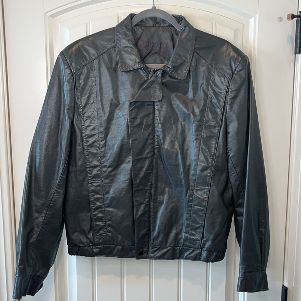 Vintage dark gray Bermans leather jacket bomber biker moto goth grunge est M